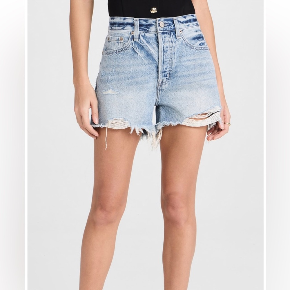 pistola Light Blue Distressed High-Rise Denim Shorts